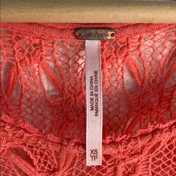 Free People Crochet Embroidered Coral  Lace Fit & Flare Mini Dress sz XS - Picture 6 of 10